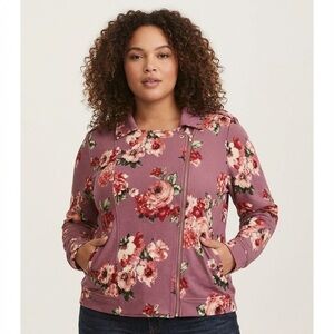 NWT Perch by Blu Pepper Floral Moto Jacket Mauve Pink 1XL